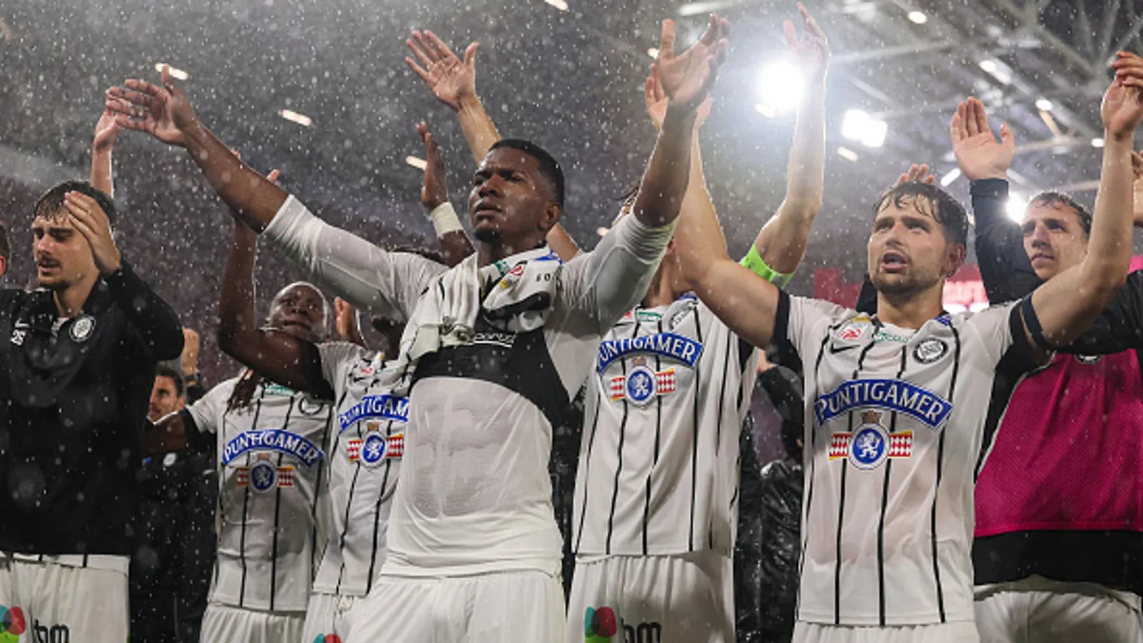 Sturm Graz players celebrate victory over Hearts