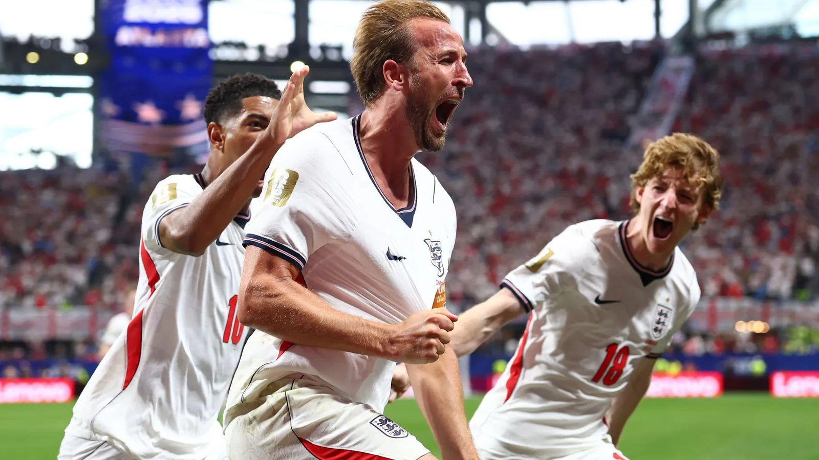 Harry Kane celebrates the first of his two goals against Congo